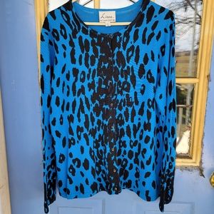 Linea by Louis Dell'Olio Animal Print Cardigan Size L Large Black/Blue
